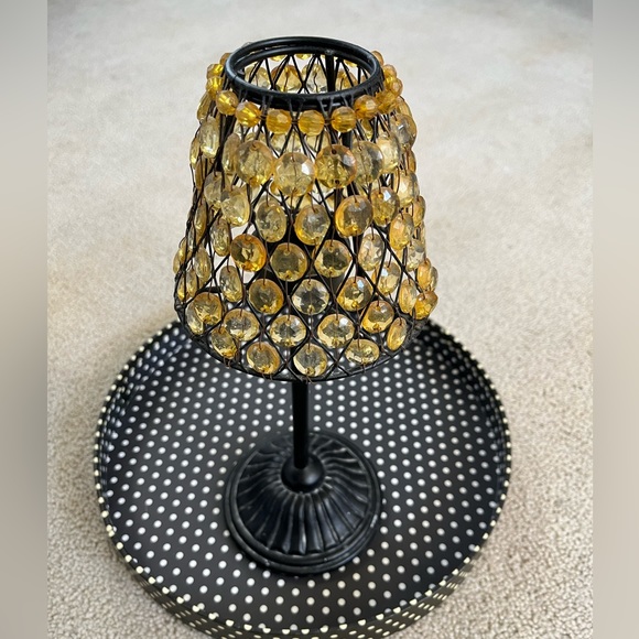12” Black Votive or Tea Candle holder with brown jeweled lampshade - Picture 1 of 2